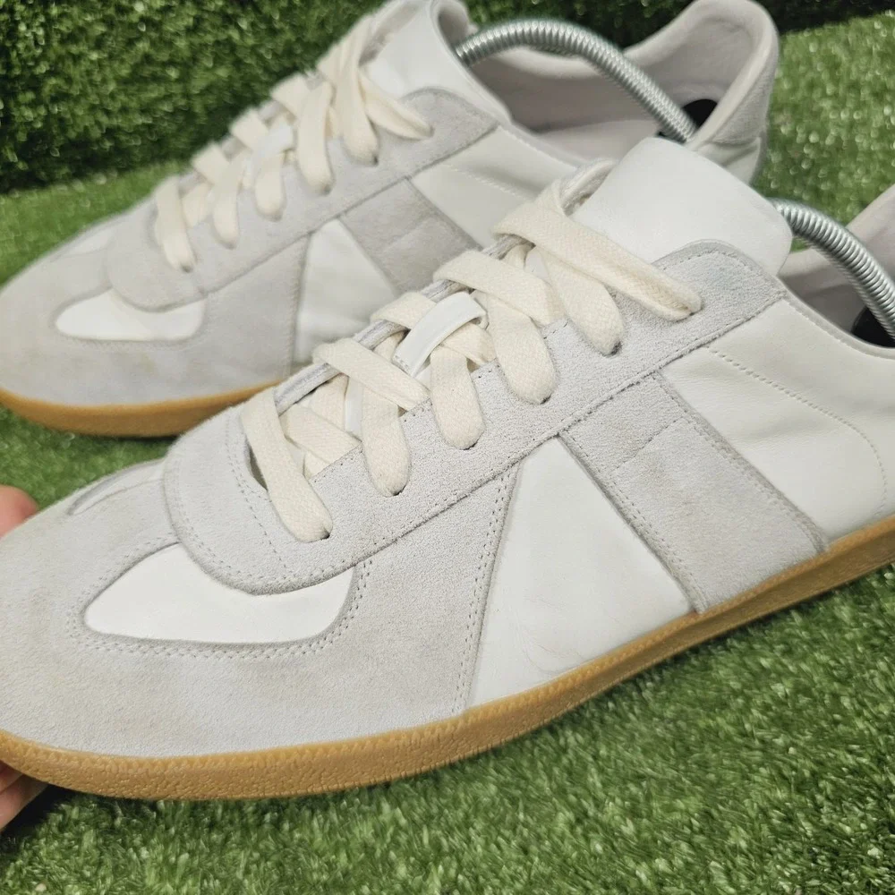 Beckett Simonon Morgan White Leather Grey Suede Sneakers Gum Sole Mens 10.5
